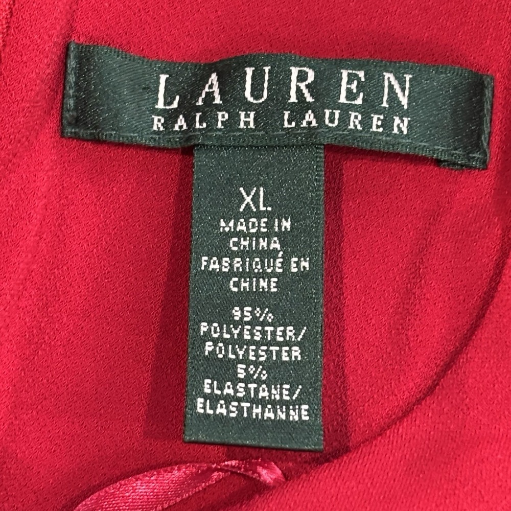 Lauren Ralph Lauren Jumpsuit Women X-Large Red Crepe Stretch Wide Leg - Picture 2 of 9